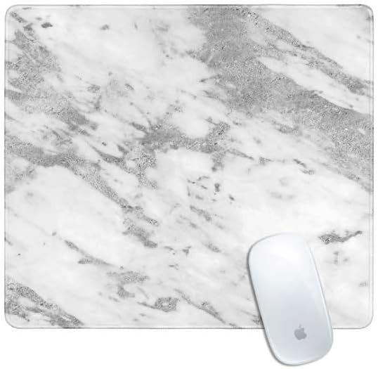 Skinit Small Gaming Mouse Pad - Grey Marble Ink Design with Stitched Edges, Waterproof, Non-Slip Rubber Base, Desk Mat for Keyboard & Mouse, 12.6" x 11" inches
