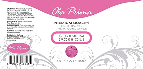 Ola Prima Rose Geranium Essential Oil - Therapeutic Grade For Aromatherapy, Diffuser, Candle & Soap Making, Dropper - 4 Fl Oz #TOP1