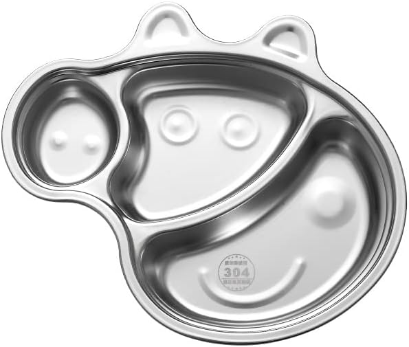Stainless Steel Divided Meal Plate Tray-3 Compartments Dinner Dish for Baby- Toddler- Kids Eating Food- Cartoon Shape