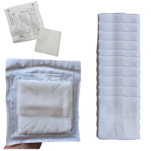 pack de 300 gasas estériles de máxima calidad y absorción.Gasas de 4 capas para cura de heridas, desinfección de la piel,aplicación de cremas, limpieza de material,fabricación EUROPEA (300)