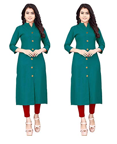 Image of NATEK Women's Cotton Straight Plain Kurtis Combo Pack of 2