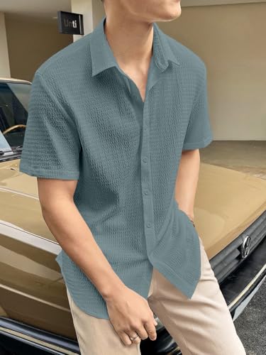 Image of GRECIILOOKS Men's Polycotton Shirt |Stylish Casual Regular Fit Shirts | Textured Half Sleeve | Slim Fit | Business & Meeting Ready (Available in Plus Size)