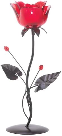 Seller photo: Gifts & Decor Home Locomotion 10013920 Romantic Rose Votive Holder, 5" x 4.12" x 12.5", Red and Black