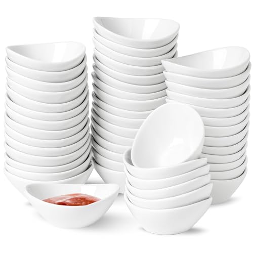 UIBFCWN Ciotole in ceramica per salsa di soia, 50 ml, in porcellana, per salse, mini ciotole per contorni, ketchup, condimenti, salumi, barbecue e feste, confezione da 50