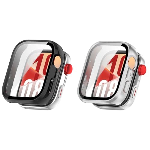 For Huawei watch fit 4 �p �P�[�X YAJOJO �ی� �K���X�t�B���� ��̌^ �J�o�[ �X�}�[�g�E�H�b�` 3D�Ȗʋ����t�B���� �����G�b�W�^�b�` �h�C�菝 �h�Ռ� �����h�~ �S�ʕی� ���E�ȒP �y�V���o�[+�u���b�N�z