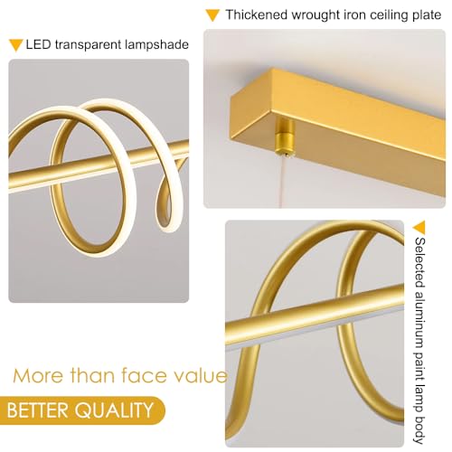Lustre espiral moderno LED 99.1 cm ouro linear luz pendente acima da sala de jantar (temperatura de