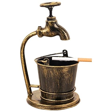 Retro Decorative Ashtray Metal Antique Cigarettes Cigar Ashtray Bucket Ash Tray for Home Bar Outdoor Or Use for Brush Pot Storage Container Cover