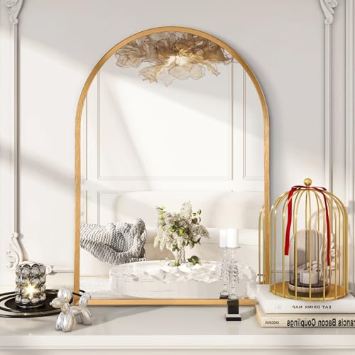 Image of Arched Wall Mirror, Arch Bathroom Mirror, for Vanity Living Room Bedroom Mantel Entryway Hallways Home Decor Aluminum Alloy Frame Large 28 inchx20 inch