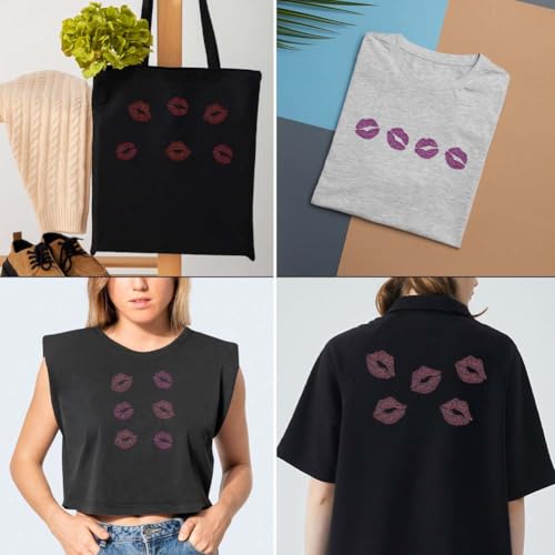 Calcomanías de diamantes de imitación para ropa con apliques térmicos de labios brillantes 8
