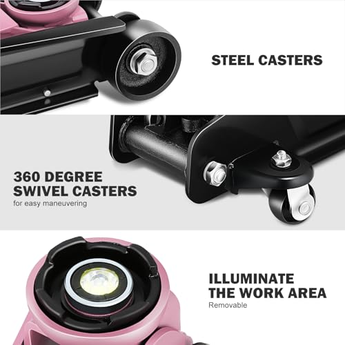 Image of DNA Motoring Low Profile Hydraulic Trolley Service /Floor Jack, 2.5 Ton (5500 lbs) Capacity, Lifting Range 3.35 inch-15.16 inch,Pink, TOOLS-00676-PK