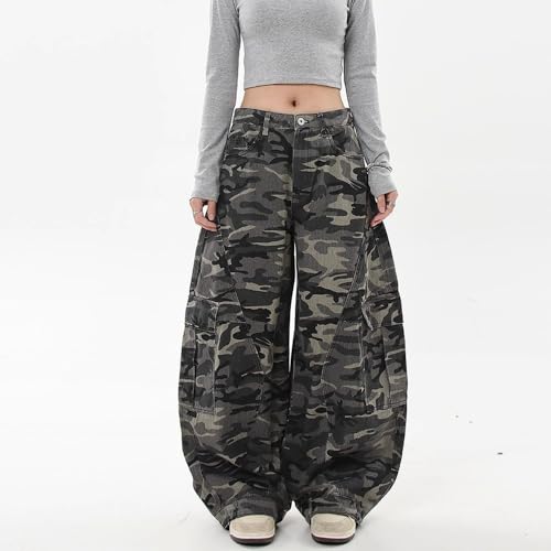 Womens Baggy Camo Cargo Jeans Y2K Low Rise Wide Leg Barrel Jeans Multi-Pockets Boyfriend Vintage Denim Pants Streetwear2