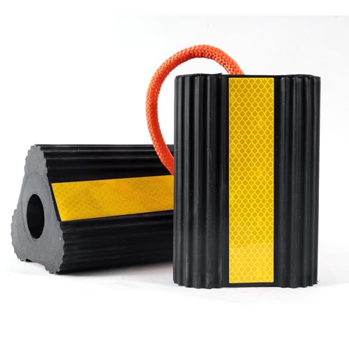 Image of Wheel Chocks for RV Trailer 1 Pair with Rope & Reflective Strips Rubber Wheel Chocks Heavy Duty Tire Stopper for Camper, Truck, Car, Travel Trailer