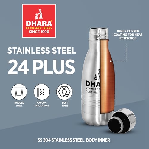 Image of Dhara Stainless Steel 24 Plus Vacuum Insulated Thermosteel Bottle 250 ml Silver | Double Wall Flask | 24 Hours Hot and Cold Bottle for Home, Office & Travel