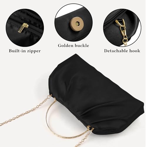 Image of ERKOON Clutch Purse for Women Elegant Pleated Evening Bag Crossbody Shoulder Handbag Envelope Bag with 2 Detachable Chain