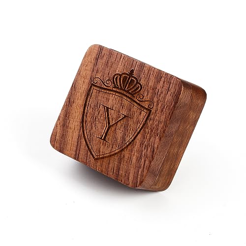 Image of Mens Initial Silver Cufflinks A-Z Alphabet Letter Steel Cuff Links with Engraved Walnut Wood Box Groom Groomsman Wedding Set