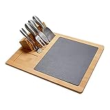  WSHA Planche à Fromage en Ardoise et Ensemble de Couteaux Kit de Planche de charcuterie en Bois avec Fourchette à Couteaux en Acier Inoxydable et Bol en céramique, Facile à Nettoyer