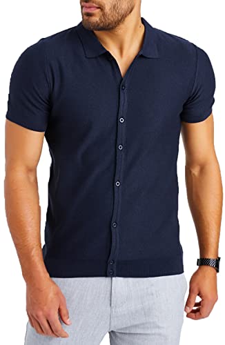 Leif Nelson Herren Hemd Kurzarm Sommer T-Shirt Strandhemd Männer Freizeithemd Kurzarmhemd Jungen Sommerhemd Basic Shirt Freizeit Sweater LN7675 Blau Größe L Cover