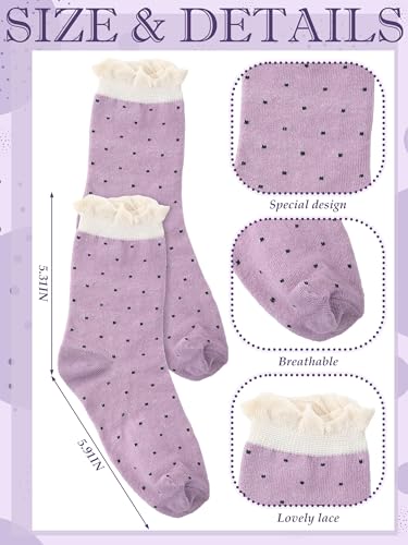 Image of Fourluoo 6 Pairs Women Ruffle Crew Socks with Bow Cute Retro Mid-calf Socks Breathable Cotton for Spring Summer Casual Daily