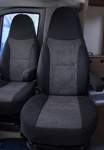 Generisch Fundas de asiento para autocaravana, piloto, asiento del conductor y del copiloto, 2 plazas, tejidos de alta calidad, lavables, juego 1+1 (negro)
