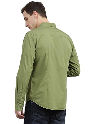 Image of Breakbounce Men's Solid Slim fit Casual Shirt (SH1205 Green M)