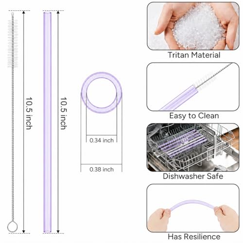 Image of Replacement Straws Compatible with 30 oz Stanley Quencher Tumbler, 10.5 Inch Reusable Straws, Drinking Cup Accessories,Purple - 6 Pack