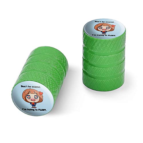 Don't Be Scared I'm Trying to Flirt Kawaii Chibi Heart Motorcycle Bicycle Bike Tire Rim Wheel Aluminum Valve Stem Caps