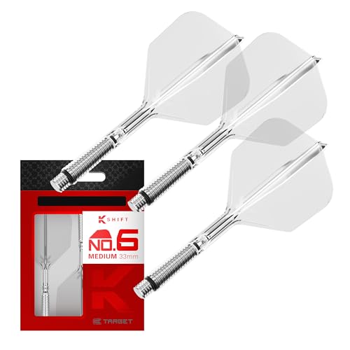 Target Darts K-Shift No.6 Integrated Flights & Shafts | K Shift No.6 Flight & Shaft System Clear K-Flex Medium Shift Spin Base Professional Dart Accessories