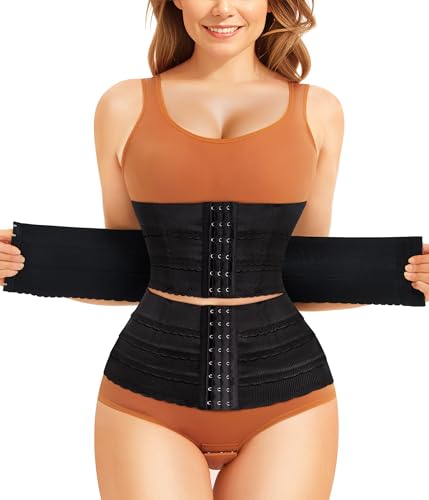 KUMAYES Mujer Fajas Reductoras Corset Reductor Cinturón Invisible Abdomen Faja Colombiana Corsé con 3 Filas de Ganchos (Medium, Negro)