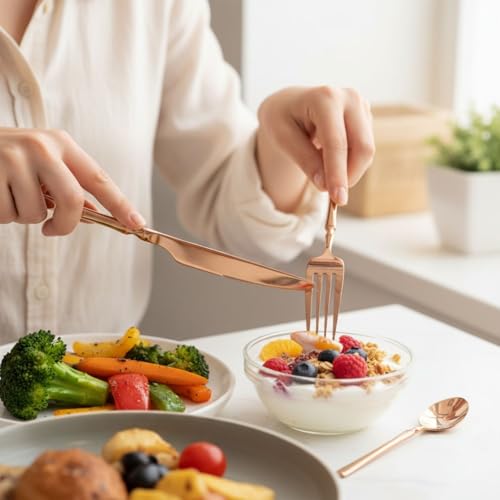 Image of 4 Pcs Rosegold Slim Handle Stainless Steel Cutlery Set for Dining Table with Spoon and Fork Set & Butterknife - The Perfect Tableware /Flatware