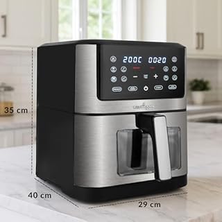 LEHMANN Friggitrice ad Aria 8 Litri XXL, 1800 W, Air Fryer con Finestra di Visualizzazione, 12 Programmi & Regolazione Manuale 76–200°C, Timer 1-60min, Rivestimento Antiaderente, Display Touch