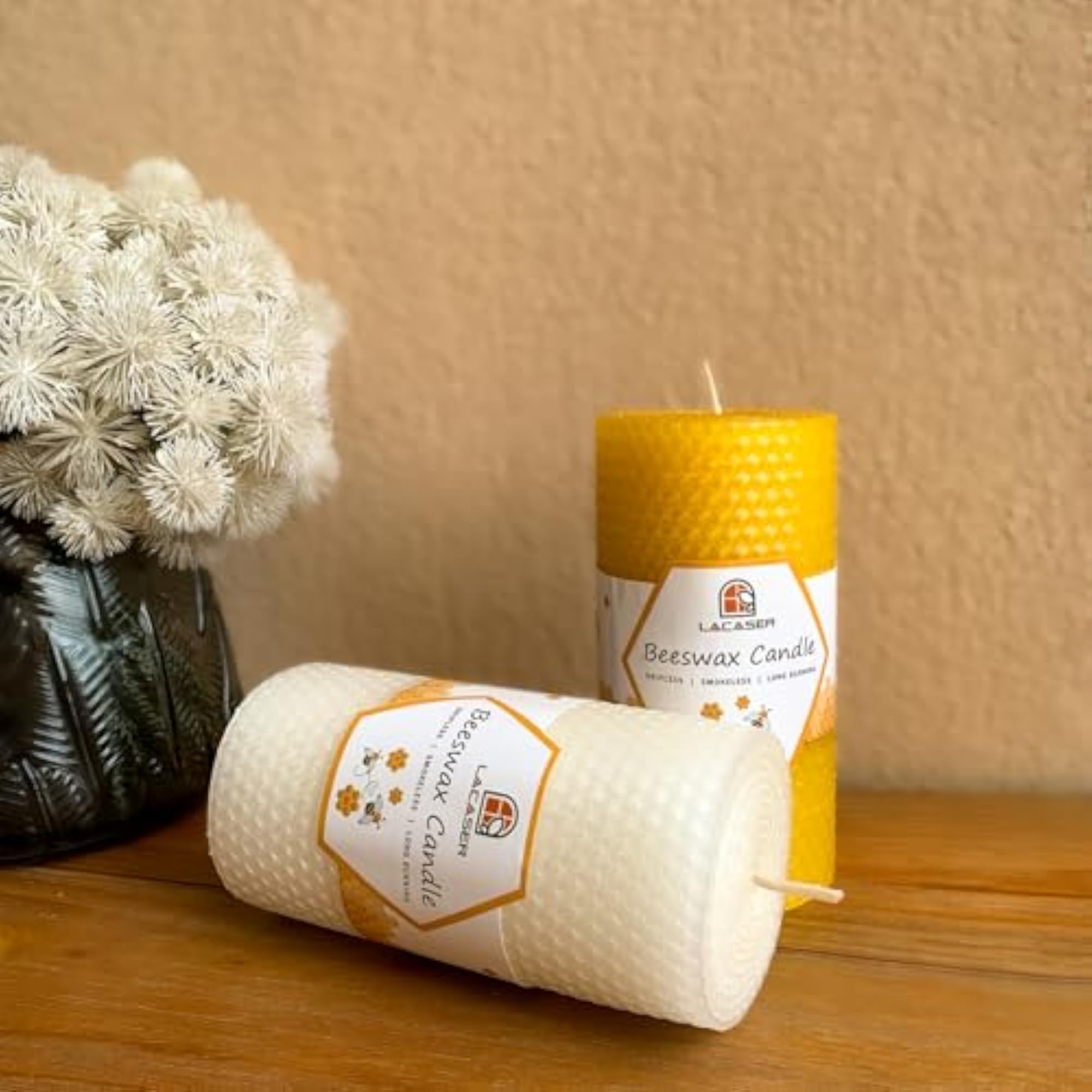 Large Beeswax Pillar Candles, 3X6