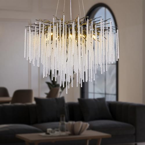 GREMLBUK 24inch Black Crystal Chandeliers, Modern Tree Branch Chandelier Round Chandelier Pendant Light Fixture for Dining Room Bedroom Entryway, 8-Lights by GREMLBUK - Used condition - US$155.22