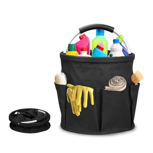 Mumisuto Cesta Para La Conservación De Los Productos De Limpieza, Cesta Porta Herramientas Con 6 Bolsillos Exteriores, Bolsa Productos Limpieza Plegable De Tela Oxford, Impermeable, Para Casa Negro