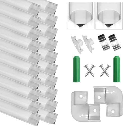 Profilé Aluminium LED, 20 x 1Mètre V Shape Profilés en Aluminium, Canaux et Diffuseurs LED avec Couvercle PC - Accessoires Complets, Compact Finition Professionnelle pour Ruban LED (Argent-V)