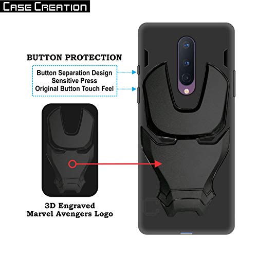 Image of COVERLY Official 3D Touch Feel Trending Avengers Logo Mask Soft Rugged Grip Iron Man Super Power Cartoon Movie Silicone Matte Back Cover for OnePlus 8 / One Plus 8 / OnePlus8 -HD Black Avenger