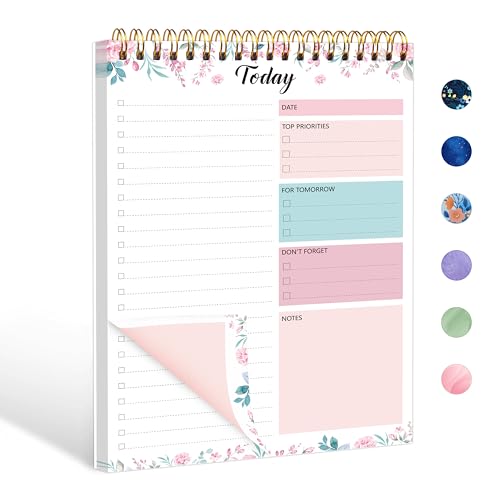 To Do List Notepad - Daily Planner Notepad 104 Pages Task Planner 6.7 x 9.8 Double Sided Spiral Notebook with Checklist Productivity Planning Pad for Work Office Home-Pink
