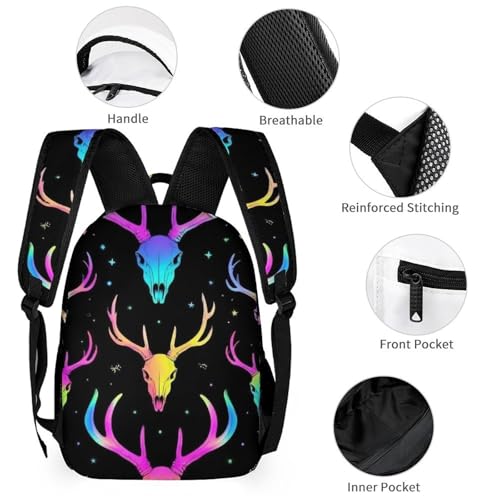 Backpack Bookbag Set Backpack with Lunch Box and Makeup Bag Travel Bookbag Daypack Set (Goth Moon Stars Hunting Deer Skulls (1))3
