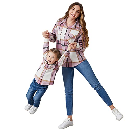Mommy and me Matching Outfits Plaid Flannel Shirts Long Sleeve Lapel Autumn Casual Mom Daughter Family Fall Winter Clothes