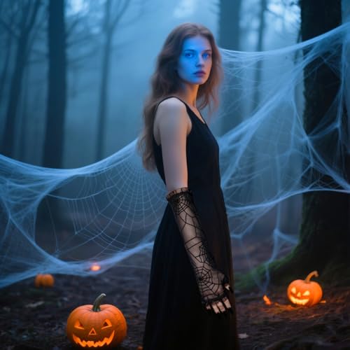 PENTA ANGEL Spider Wed Lace Gloves Halloween Punk Goth Witch Fingerless Elbow Mesh Gloves for Women Girls Party Costume4