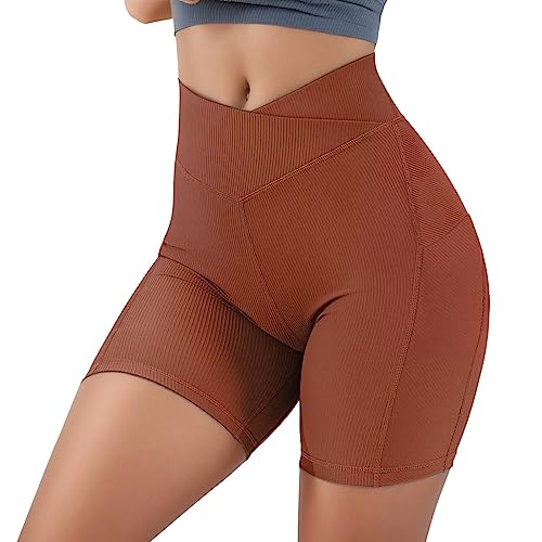Generisch Pantalones cortos de motorista para mujer, cintura alta, para entrenamiento, yoga, café, M