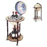 CHEFJOY Globe Bar, Wood Globe Wine Bar Stand, 16th Century Italian Rack Liquor Bottle Shelf, Replica Globe Bar Liquor Cabinet w/Wheels, Globe Bar Cart for Wine Spirits Beverage Stemware(Creamy White)