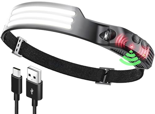 ヘッドライト 作業用ヘッドライト Type-C充電可能 人体センサ一搭載 2000mAh 6倍高輝度アウトドアヘッドラ...