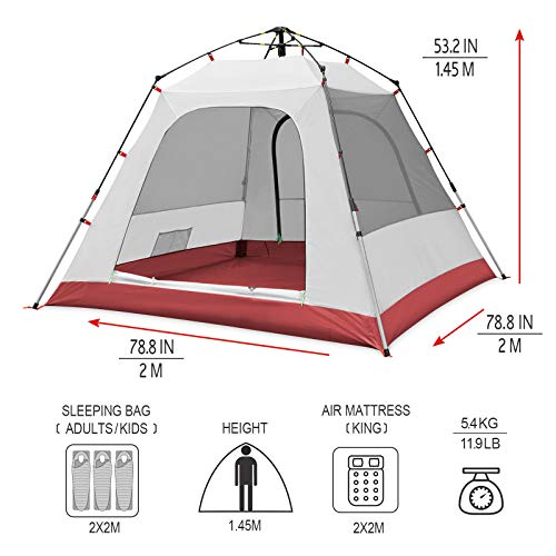 Kazoo Camping Tents 3 Person Waterproof Instant Tents 3 People Cabin Tent Easy Setup With Sun Shade Automatic Aluminum Pole #TOP4