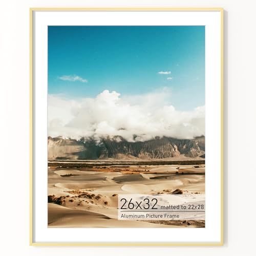 Acovy 26x32 Picture Frame Aluminum Photo Frame Matted to 22x28 26 x 32 Poster Frame with High Definition Tempered Glass Metal Frame for Wall Wall Hook Included