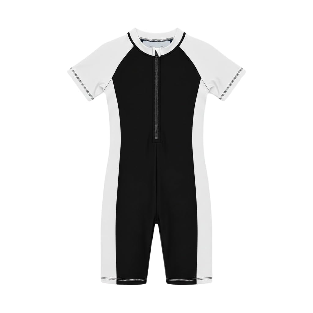 A.T.U.N. (ALL THINGS UBER NICE) Girls One Piece Swimsuit with Front Zip Closure | Half Sleeve Athletic Swimwear with Knee Length Fit | Comfortable Pool and Beach Swimming Costume for Kids-image-13