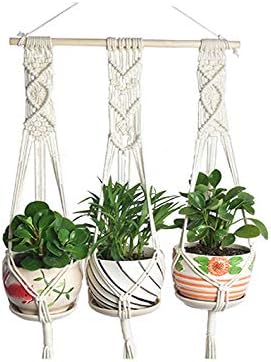 Miniatura 2 de Colgador de macramé para plantas con clavija de madera, cesta de tres niveles para colgar en la pared para interiores y exteriores, soporte para