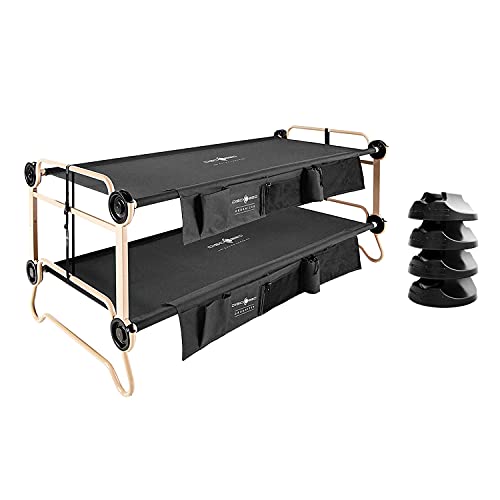Disc-O-Bed X Large Cam-O-Bunk 2 Person Bench Bunked Double Bunk Bed Cot With 4 Non-Slip Foot Pads, 2 Side Organizer, And Bags For Camping Trips, Black #TOP19