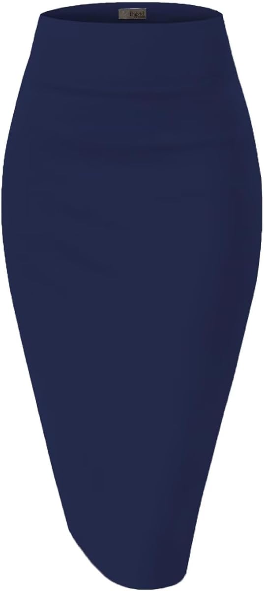 Hybrid & Company Mujer Premium Nylon Ponte Elástico Cintura Alta Traje de Lápiz Falda Debajo de la Rodilla