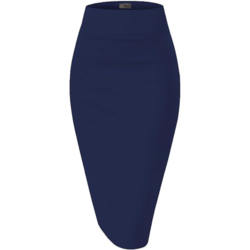 Hybrid & Company Women's Premium Nylon Ponte Stretch High Waist Pencil Suit Skirt Below Knee