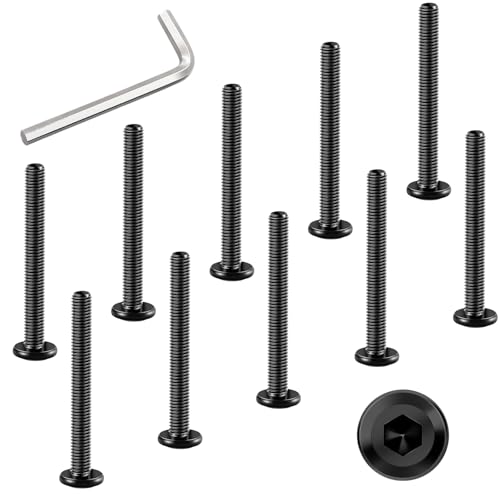 WYLWLS - WYLWLS M6 x 60mm Bolt, 10 Pcs Per Set with 1 Hex Spanner, Flat Head Hex Socket Cap Bolts, Alloy Steel Black Oxide Full Thread, for Furniture, Shelves, Crib, Tables and Chairs Assembly (60 mm)